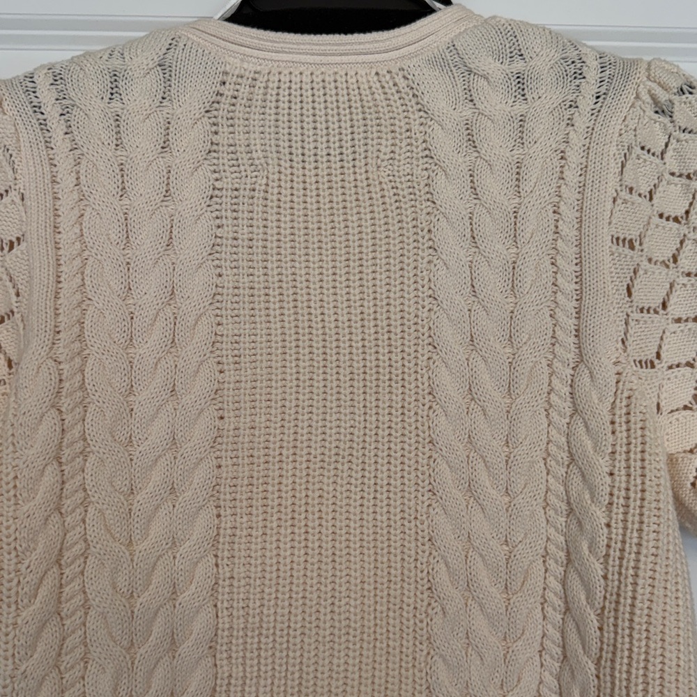 525 America Cream Cable Knit Puff Sleeve Short Cardigan - Picture 9 of 12